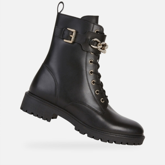 NEW Geox Hoara Black COMBAT BOOTS - Picture 1 of 6